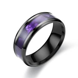 Musihy Stainless Steel Ring, Ring Verlobung 8 MM Breit mit Muschelflocken Violett Schwarz Ringgröße 62 von Musihy