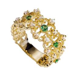 Musihy Verlobungsring Damen, Ausgehöhlter Ring mit Perle und Tsavorit für Damen, Gold, Größe 62 (19.7) von Musihy