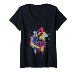 Damen Notenschlüssel T Shirt Musiker & Musik Geschenkidee Gitarre T-Shirt mit V-Ausschnitt von Musik Notenschlüssel Geschenke & Geschenkideen