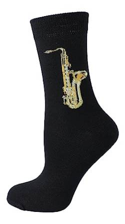Musik-Socken mit eigenwebtem Saxophon, 1 Paar (DE/NL/SE/PL, Numerisch, 46, 48, Regular, Regular) von Musikboutique