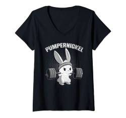 Damen Pumpernickel - Fitness Häschen Osterhase Gym Kaninchen T-Shirt mit V-Ausschnitt von Muskel Häschen Ostern Fitness Squats Geschenk