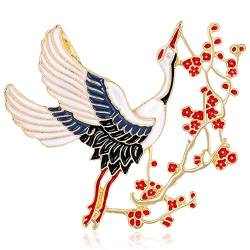 Emaille-brosche Fliegendem Kranich, Pflaumenblüten-brosche, Vogel-tier-abzeichen, Schmuckzubehör Für Frauen Und Mädchen von Muteitt