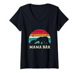 Retro Mutter Mama Bär Baby Sohn Tochter Beste Mama Muttertag T-Shirt mit V-Ausschnitt von Muttertagsgeschenk Beste Mama Geschenk