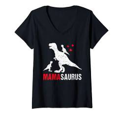 Damen Muttertag Baby Mamasaurus Mama 2 Kinder Partnerlook Mutter T-Shirt mit V-Ausschnitt von Muttertagsgeschenk Ideen Mamasaurus Lustige Mutter