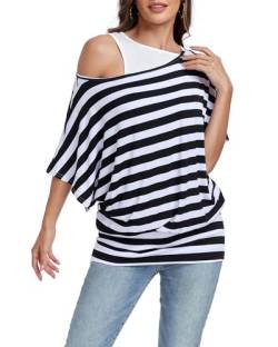 Muwodkdn Damen Gestreiftes T-Shirt Sommer Kurzarm Oberteile 2 in 1 Strandshirt weiß-schwarz XL von Muwodkdn
