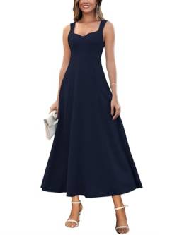 Muwodkdn Damen V-Ausschnitt Sommerkleider Ärmellos Kleider Casual A-Linie Maxi Kleider Elegantes Hochzeitsgast Abendkleider Geripptes Lockerer Maxikleid Brautjungfer Kleid Navy Blau XL von Muwodkdn