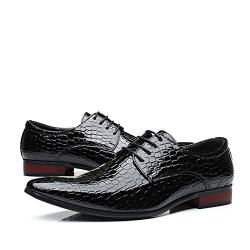 Muyin Kleid Oxford Schuhe for Männer Lace Up Derby Schuhe Krokodil Alligator geprägt Pu. Leder Anti-Rutsch-Block-Ferse rutschfeste Niedrig-Gummi-Sohle-Party (Color : Schwarz, Size : 45.5 EU) von Muyin