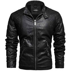 Herren Lederjacke Stehkragen Motorradjacke Klassisch Winter Kunstleder Jacke - Schwarz - Large von Muzboo