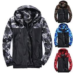 Herren Windbreaker mit Kapuze, leicht, winddicht, schnell trocknend, Reißverschluss, Camouflage, Windbreaker von Muzboo