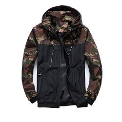 Herren Windbreaker mit Kapuze, leicht, winddicht, schnelltrocknend, Reißverschluss, Camouflage, Green, X-Groß von Muzboo