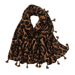 Muzboo Elegant Stola für Damen,Quasten-Design,Leicht Scarf Schal für Strand, Abendpartys, Hochzeiten 180 x 85 cm Brown+Leo von Muzboo