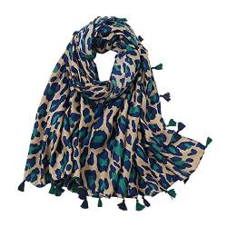 Muzboo Elegant Stola für Damen,Quasten-Design,Leicht Scarf Schal für Strand, Abendpartys, Hochzeiten 180 x 85 cm Green+Leo von Muzboo