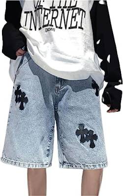 MuziZy Unisex JAHRTAUSEND Frachtgut Jeans Kurze Hose Alt-Emo Gothic Lässig Bermuda Kurz Baggy Gebeutelt Taktisch Denim Kurz Straßenkleidung (Blau,XL) von MuziZy