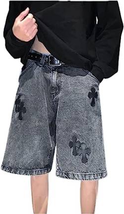 MuziZy Unisex JAHRTAUSEND Frachtgut Jeans Kurze Hose Alt-Emo Gothic Lässig Bermuda Kurz Baggy Gebeutelt Taktisch Denim Kurz Straßenkleidung (Schwarz,XL) von MuziZy