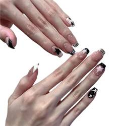 Sarg / Quadrat Fake Nails Press on Nail Künstliche Nägel Kunstnägel Kleber auf Nagel Stern Strass French Nails Tips Design Falsche Nägel von Mxming