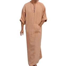 Herren Ethnische Roben Lange Ärmel Einfarbig Kaftan Lösen Fit Beiläufiges Tunic Große Größen Lange Shirt mit Taschen Sommer Baumwolle Leinen Robes von Mxssi