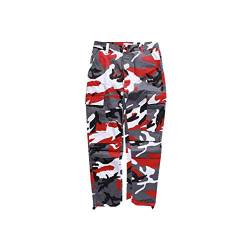 Mxssi Color Camo BDU Camouflage Cargo Pants Männer Frauen Casual Streetwear Taschen Jogger Orange Tactical Sweatpants Hip Hop Hosen Rot XL von Mxssi