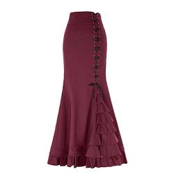 Mxssi Vintage Gothic Steampunk Viktorianischer Rock Frauen Damen gerüschter Rock Retro Slim Fit Casual Bleistift gerüschte Röcke Clubwear für Party Club S M L XL XXL Gr. 52, Rot 1 von Mxssi