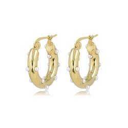 My Bendel - Gold-Ohrring mit kleinen weißen Perlen- Edelstahl-Ohrringe für Frauen - Silber und Gold von My Bendel
