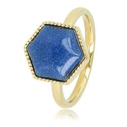 My Bendel - Goldring mit großem sechseckigem Blue Aventurine-Edelstein- Stylischer Ringe für Damen mit echter Edelstein - Bleibt schön und Verfärbt nicht - Stapeln Ringe von My Bendel