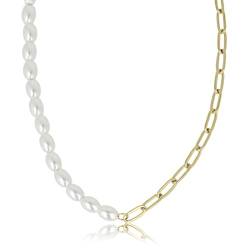 My Bendel - Kette gold mit Gliedern und weißen Perlen- Stilvolle Gliederkette für Frauen mit Perlen - Bleibt schön und Verfärbt nicht - mit Luxuriösen Geschenkverpackung von My Bendel