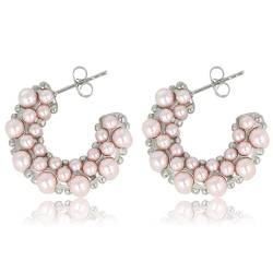 My Bendel - Offener Ohrring Silber mit rosa Perlen- Edelstahl-Ohrringe für Frauen - Silber und Gold von My Bendel