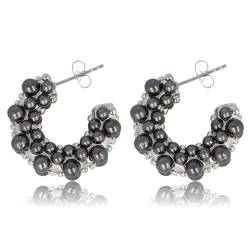 My Bendel - Offener Ohrring Silber mit schwarzen Perlen- Edelstahl-Ohrringe für Frauen - Silber und Gold von My Bendel