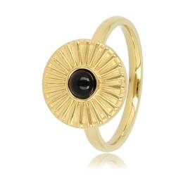 My Bendel - Ring Gold mit Sonne und Onyx-Edelstein- Schönen Design Ringe mit echtem Edelstein Sonne - Stapeln Ringe - Mehrere Edelsteinen - Edelstahl und 14K vergoldet von My Bendel