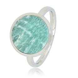 My Bendel - Ring Silber mit rundem großen Amazonit- Stylischer Ringe für Damen mit echtem Edelstein - Bleibt schön und Verfärbt nicht - Stapeln Ringe - mit Luxuriösen Geschenkverpackung von My Bendel