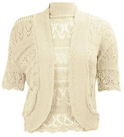 Damen-Bolero-Jacke, gestrickt, 3/4 ärmel, Cardigan, in großen Größen 44 bis 54, beige von My Fashion Store