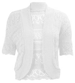 Damen-Bolero-Jacke, gestrickt, 3/4 ärmel, Cardigan, in großen Größen 44 bis 54, weiß von My Fashion Store