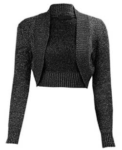 My Fashion Store Damen Lurex-Bolero, langärmelig, Cropped-Bolero, gehäkelt, Strickjacke, Größe 36-42 Gr. 34-36, Schwarz von My Fashion Store