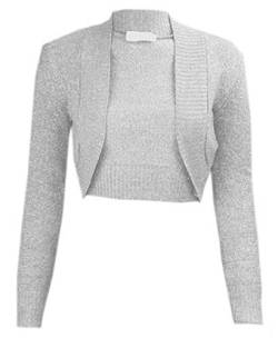 My Fashion Store Damen Lurex-Bolero, langärmelig, Cropped-Bolero, gehäkelt, Strickjacke, Größe 36-42 Gr. 38-40, grau von My Fashion Store