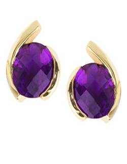 My Gold Amethyst Ohrringe Ohrstecker Echtes Gelbgold 585 Gold (14 Karat) Edelstein Goldohrringe 10mm x 7mm Bellina V0008823 von My Gold