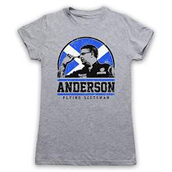 My Icon Art & Clothing Anderson Flying Scottish Player Darts Tribute Scotsman Damen T-Shirt, Grau, Small von My Icon Art & Clothing