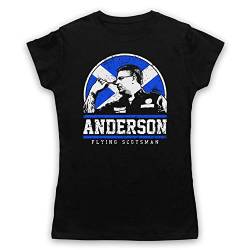My Icon Art & Clothing Anderson Flying Scottish Player Darts Tribute Scotsman Damen T-Shirt, Schwarz, XL von My Icon Art & Clothing