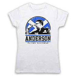 My Icon Art & Clothing Anderson Flying Scottish Player Darts Tribute Scotsman Damen T-Shirt, Weiß, XL von My Icon Art & Clothing