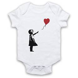 My Icon Art & Clothing Banksy Girl Heart Balloon Graffiti Street Art Babystrampler, Weiß, 12-18 Monate von My Icon Art & Clothing