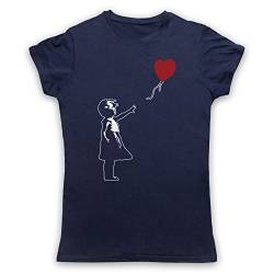 My Icon Art & Clothing Banksy Girl Heart Balloon Graffiti Street Art Damen T-Shirt, Ultramarinblau, Large von My Icon Art & Clothing