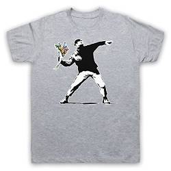 My Icon Art & Clothing Banksy Man Throwing Flowers Graffiti Street Art Herren T-Shirt, Grau, 2XL von My Icon Art & Clothing