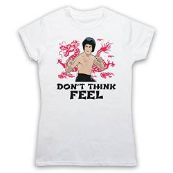 My Icon Art & Clothing Bruce Don't Think Feel Kung Fu Martial Arts Expert Lee Damen T-Shirt, Weiß, XL von My Icon Art & Clothing