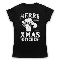 My Icon Art & Clothing Merry Xmas Bitches Funny Father Christmas Parody Damen T-Shirt, Schwarz, 2XL von My Icon Art & Clothing