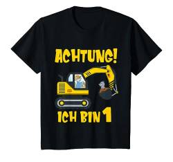 Kinder Achtung ich bin 1 Jahr alt Bagger zum 1. Geburtstag Jungen T-Shirt von My Little Heroes Geschwister und Geburtstags Shop