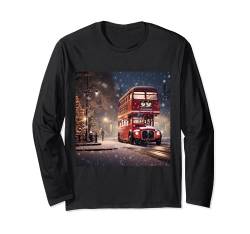 Vintage Routemaster Bus London Weihnachten Schneeszene Druck Langarmshirt von My London Souvenirs