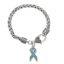 Charm-Armband für Damen, mit Karabinerverschluss und türkisem Kristallstein für das Krebs-Schleife von My Shape