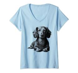 Damen Cooler Dackel als süßes Porträt in liegender Pose T-Shirt mit V-Ausschnitt von MyAnimal - Your Favourite Animal Wear