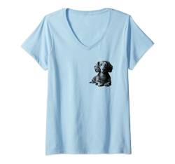 Damen Cooler Dackel als süßes Porträt in liegender Pose auf Brust T-Shirt mit V-Ausschnitt von MyAnimal - Your Favourite Animal Wear