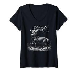 Damen Hirsch in stolzer Pose - realistischer Zeichenstil T-Shirt mit V-Ausschnitt von MyAnimal - Your Favourite Animal Wear