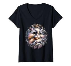 Damen Märchenhafte und niedliche Katze mit super süßen Augen T-Shirt mit V-Ausschnitt von MyAnimal - Your Favourite Animal Wear