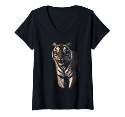 Damen Majestätischer Tiger mit coolen gelben Augen ohne Text T-Shirt mit V-Ausschnitt von MyAnimal - Your Favourite Animal Wear